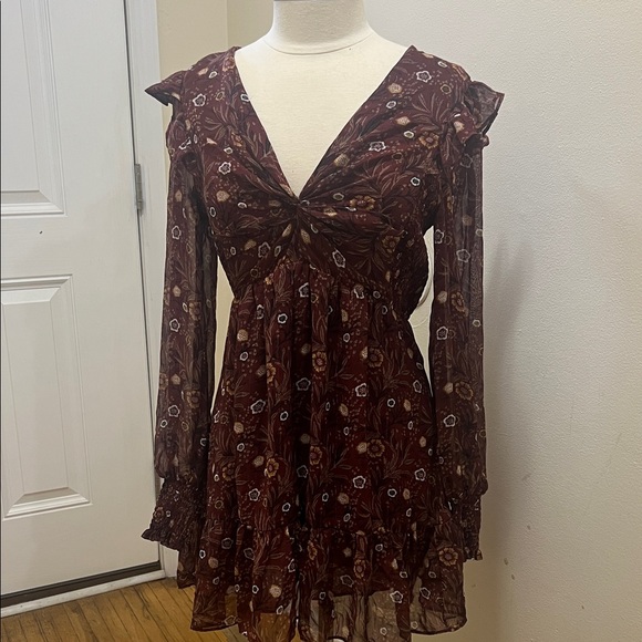Aqua Burgundy Floral Mini Dress - Picture 1 of 7